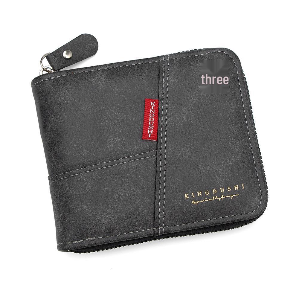 Men's Cross-border Patchwork Oil Wax Leather Tri-fold Short Wallet with Coin Pouch