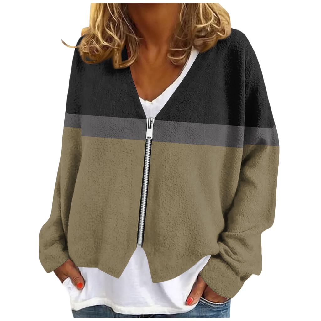 Womens Zip Up Sweaters Sweatshirts Long Sleeve Oversized Jackets Soft Casual Loose Tunic Tops