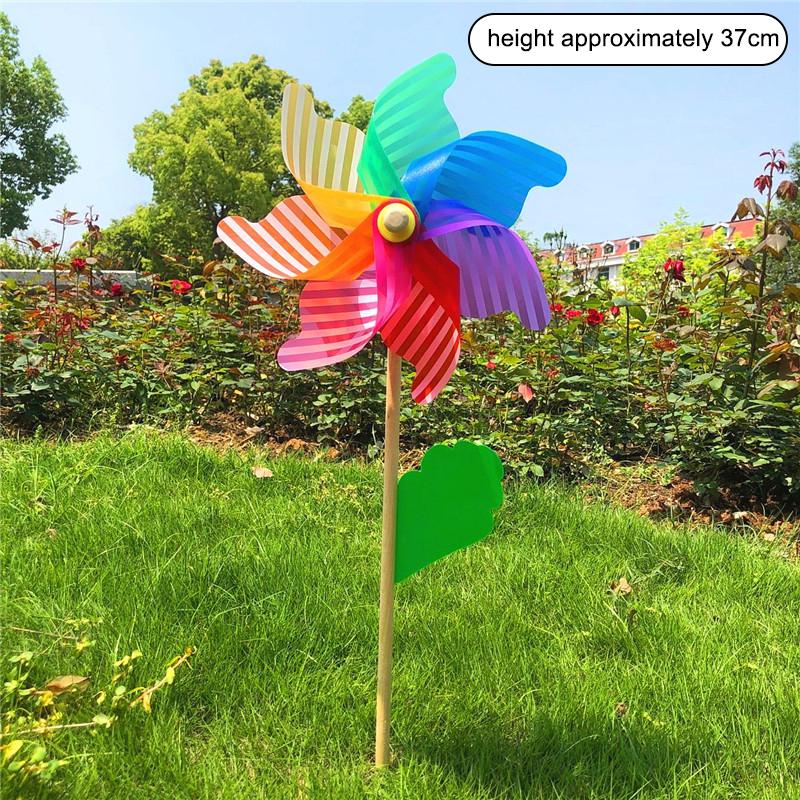 

1 Piece 14/18/24/32Cm Wooden Pole Seven Leaf Colorful Diy Windmill Garden Yard Party Outdoor Wind Spinner Ornament Kids Toys 14CM