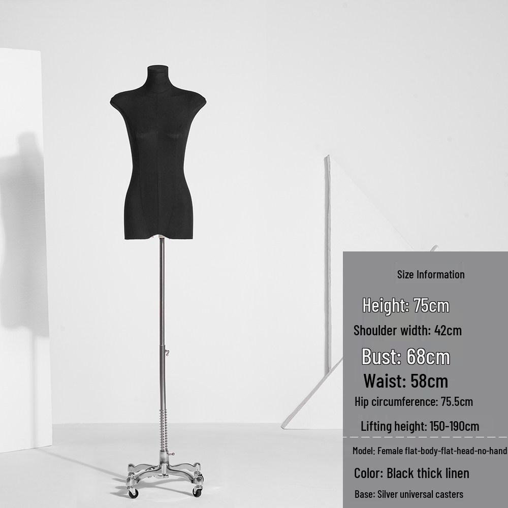 Korean Style Women's Clothing Flat Chest Mannequin Display Stand - Black Full Body