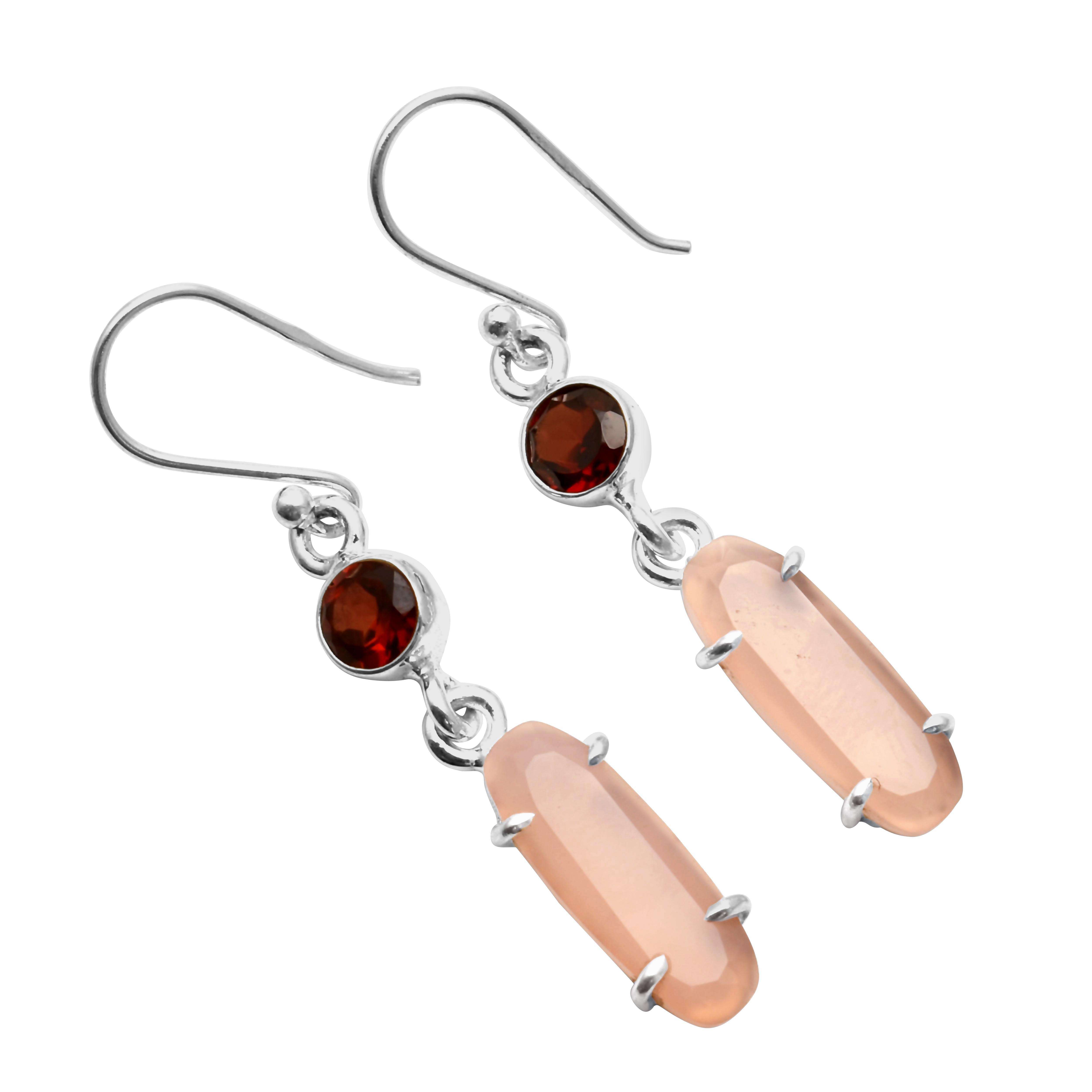 

Серьги с розовым кварцем и гранатом, твердые серьги из стерлингового серебра 925 пробы, ювелирные изделия ручной работы, подарок для женщин и девочек E-3620