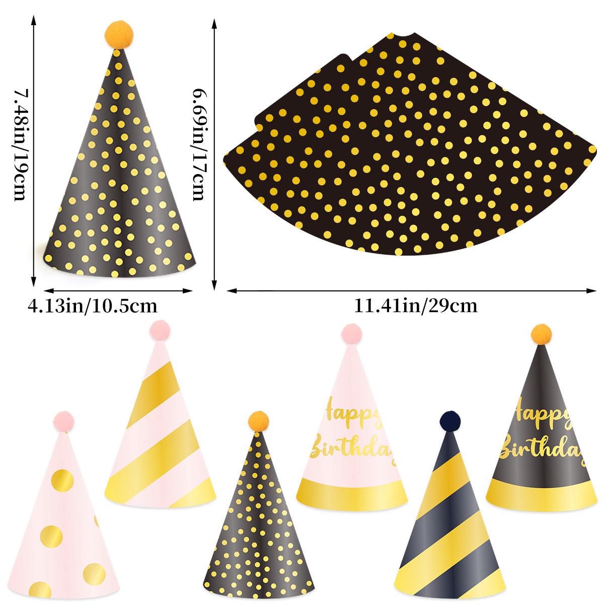 

Children S Birthday Hat Striped Gold Happy Birthday Pom-Pom Hat Baby Party Supplies Paper Hat One size