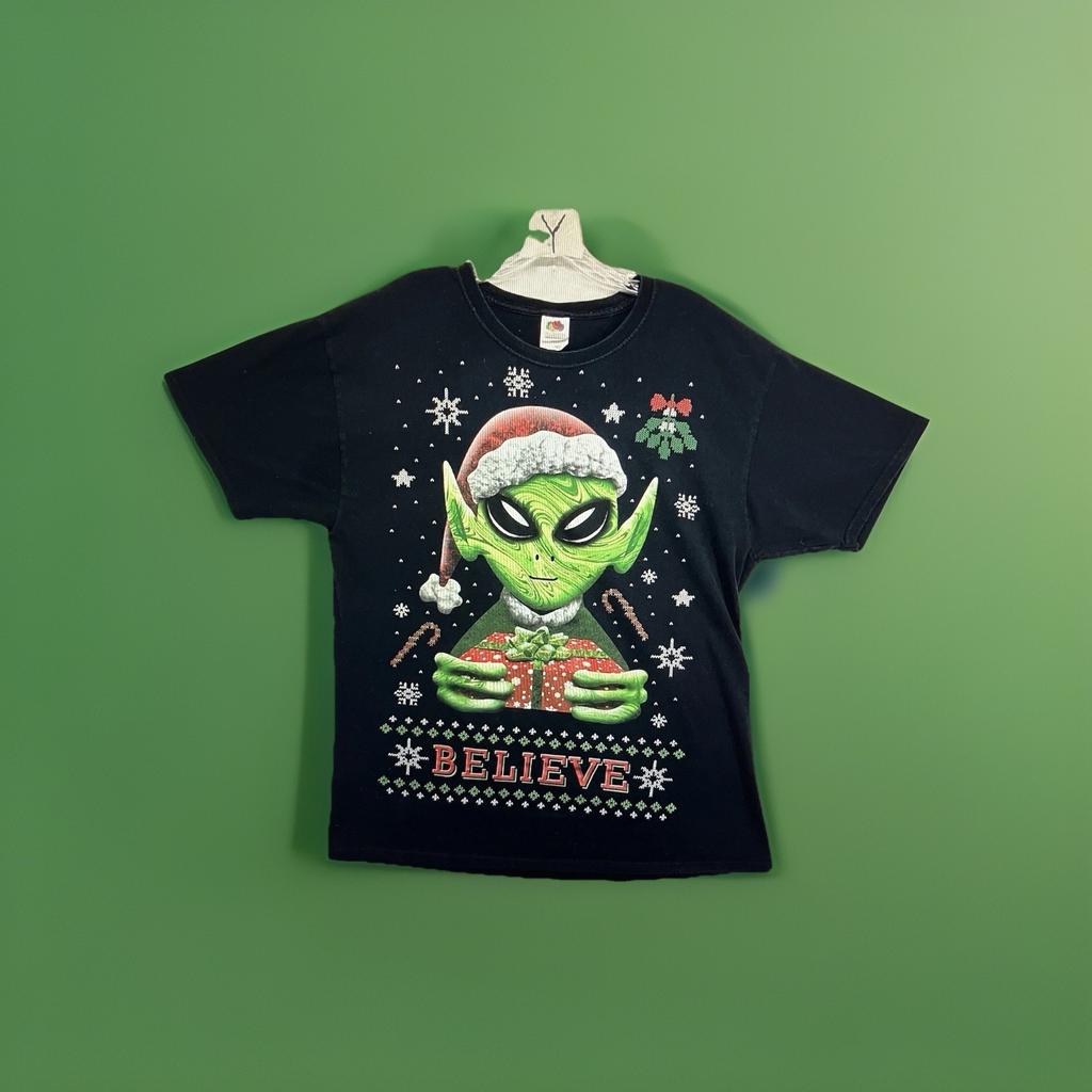 Alien Christmas T Shirt Adult Large Believe Funny Humor Big Front Graphic