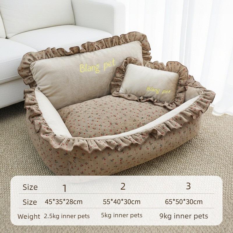 

Cat Nest Pet Sleeping Beds Princess Style Sofa Nest with Backrest Pillow Small and Medium-sized Cat Puppy Comfortable Beds 1 коричневый