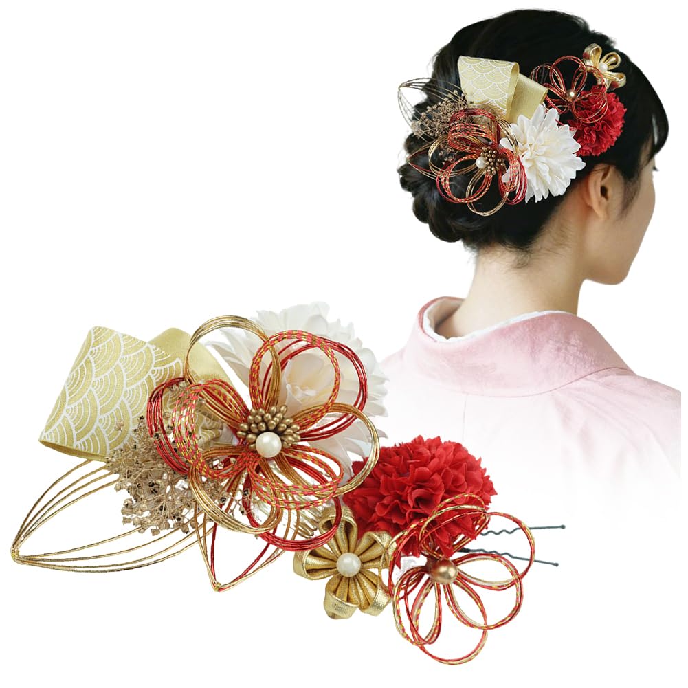 FASELE Japanese-style hair ornaments, artificial flowers, hairpins, U-pins, combs, ping pong chrysanthemums, mizuhiki (decorative cord), and other