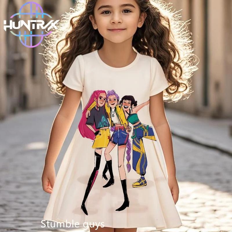 Kpop Demon Hunters Girls Dress Mira Summer Cartoon Anime Short Sleeve Beach Sundress Casual Nightgown