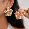 Exquisite Drip Oil Flower Steel Needle Earrings for Women Ladies Fashion Vacation Style Petal Drop Earrings Jewelry Wholesale