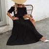 New, summer one-word shoulder fungus edge waist side split dress women