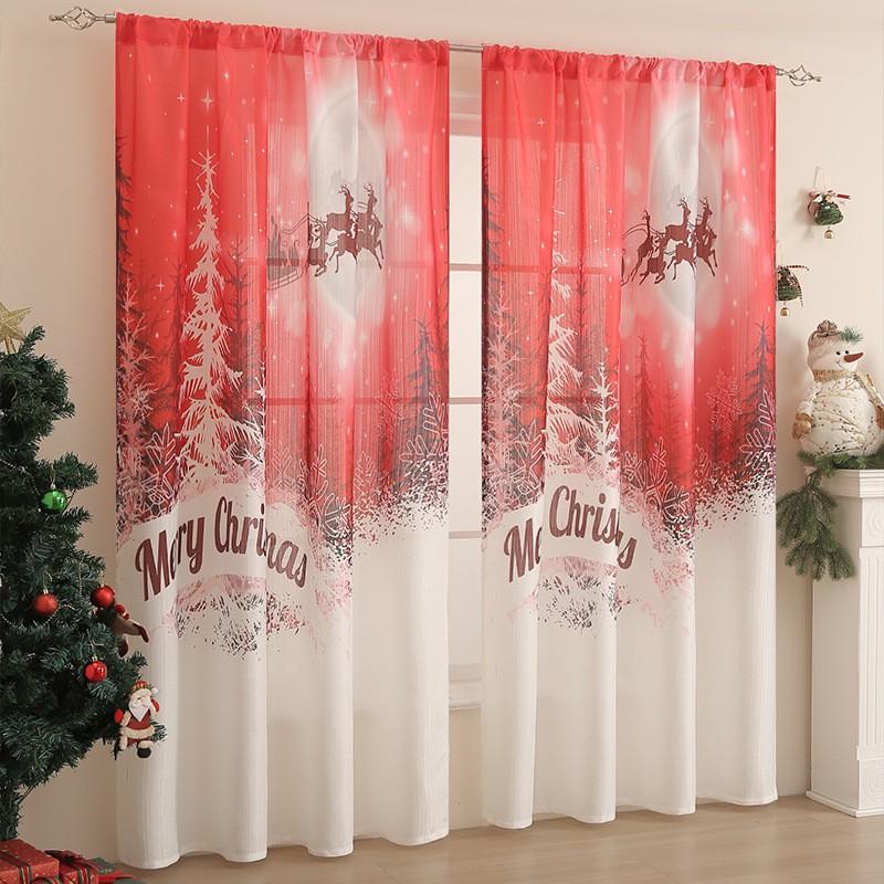 Christmas Curtains American Style Printed Fabric Semi-Blackout Living Room Bedroom Kitchen Rectangular Decorative Window