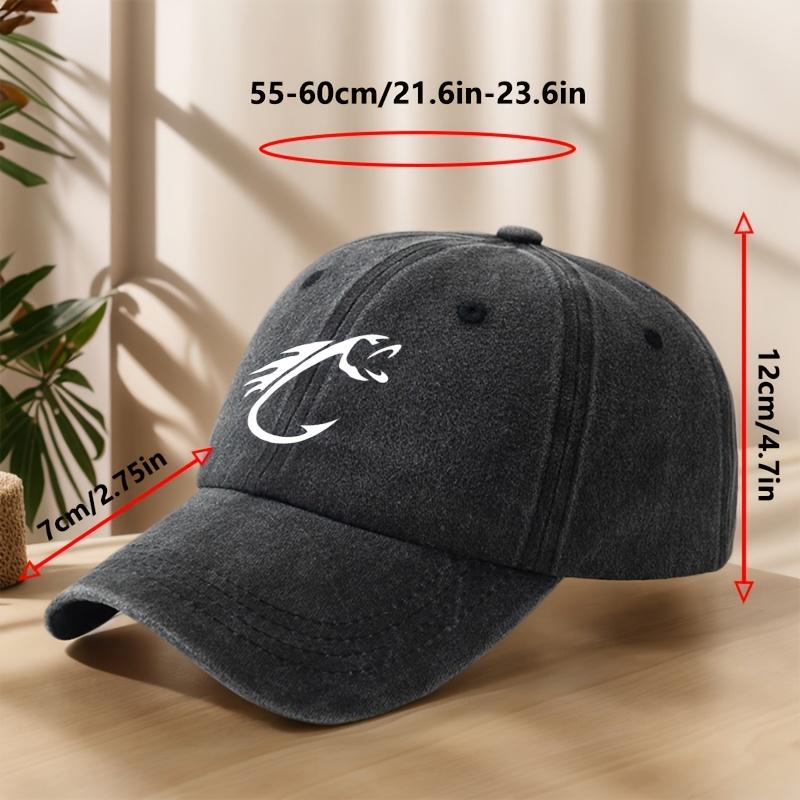 Fishhook Creative Design Pattern Printed Baseball Cap Fishing Hat Washed Retro Peaked Cap Sweat-absorbent and Breathable Hat