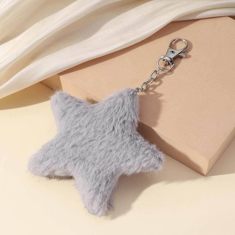 Cute Plush Five-pointed Star Charm Keychain Soft Stuffed Ornament Keyring Lovely Pendants for Purse Bag Backpack Handbag