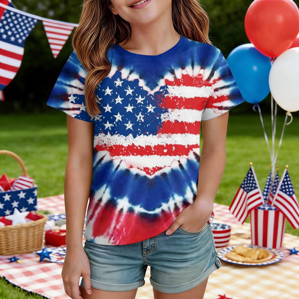Kids Independence Day Print Round Neck Short Sleeve Casual T-shirt