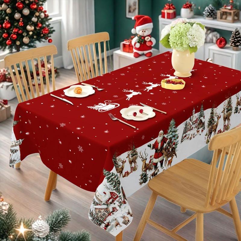 New Christmas Printed Table Cloth Holiday Decoration Waterproof and Stain Resistant Table Cloth Versatile and Easy To Maintain