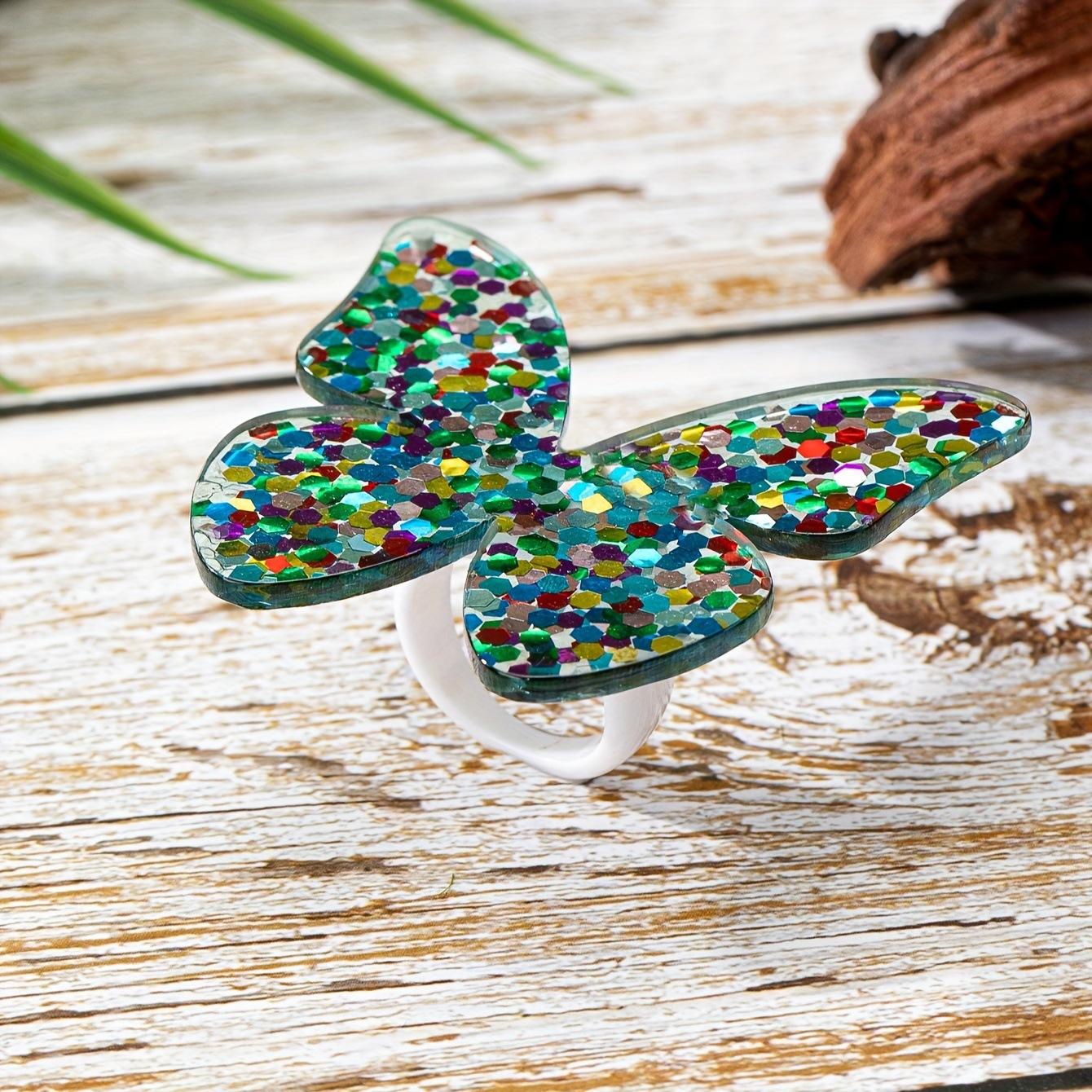 

Single fashionable, versatile and cute colorful butterfly exaggerated personality simple shiny colored ring різнокольоровий