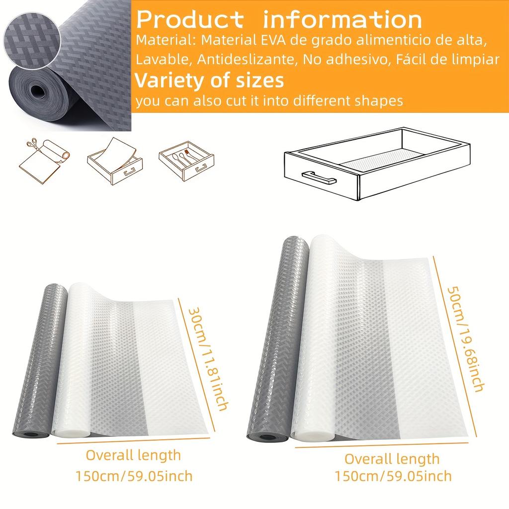 1 Roll EVA Shelf Liner, Non-Slip Oil-Proof Drawer Mat, Washable Cabinet Liner for Kitchen, Refrigerator & Desk