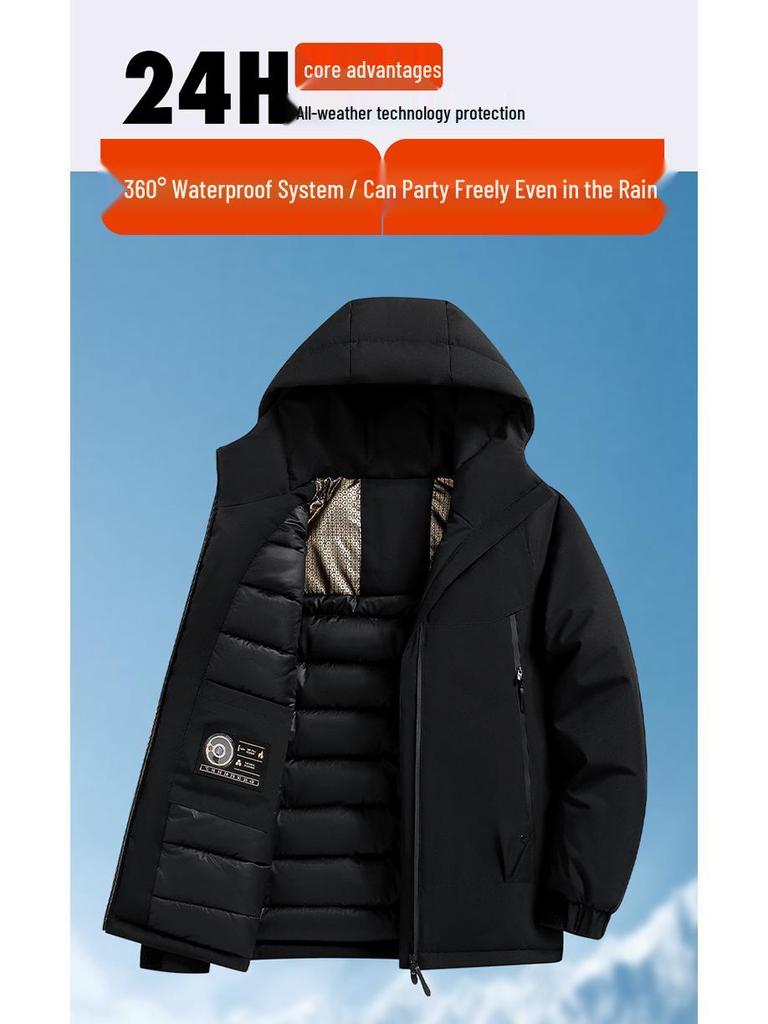 Men's Thickened Graphene-Heated Winter Jacket - Warm, Hooded, Cotton Outerwear for Couples