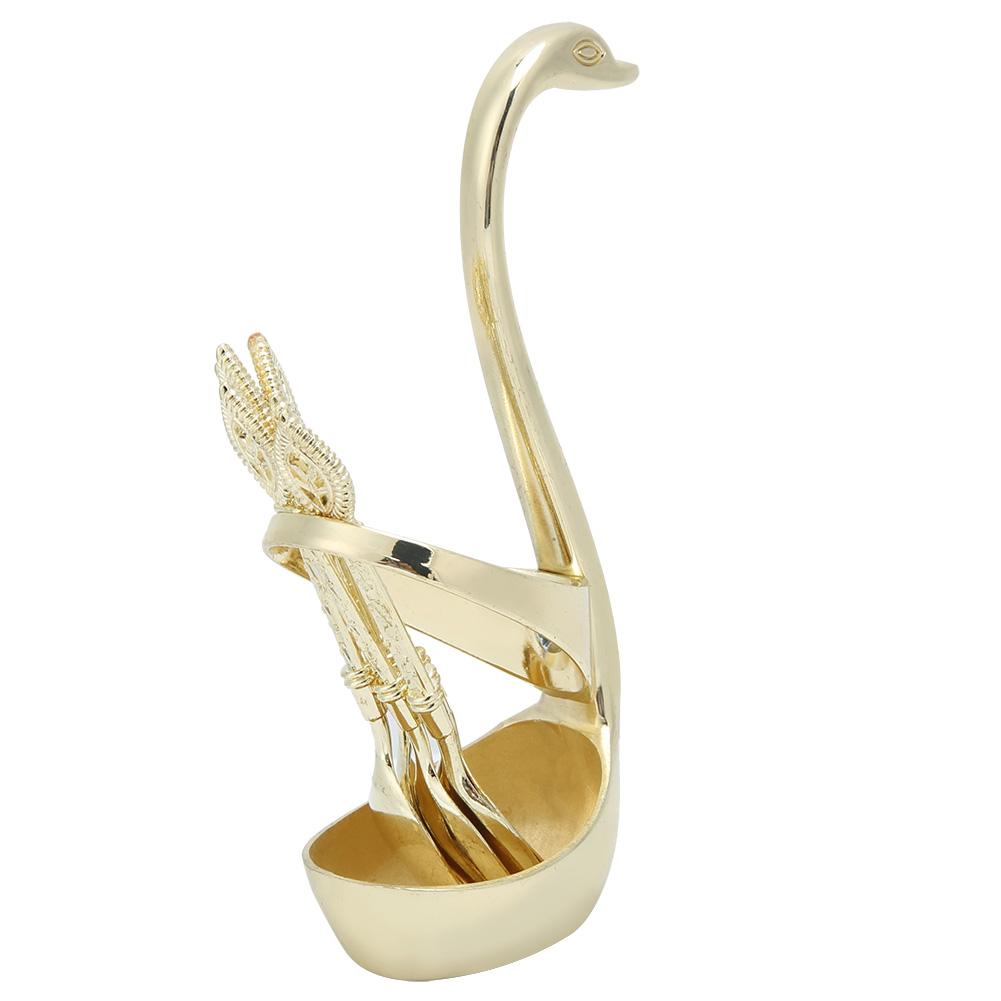 Fashion Elegant Coffee Dessert Spoon Cutlery Set with Swan Holder Household TablewareGold