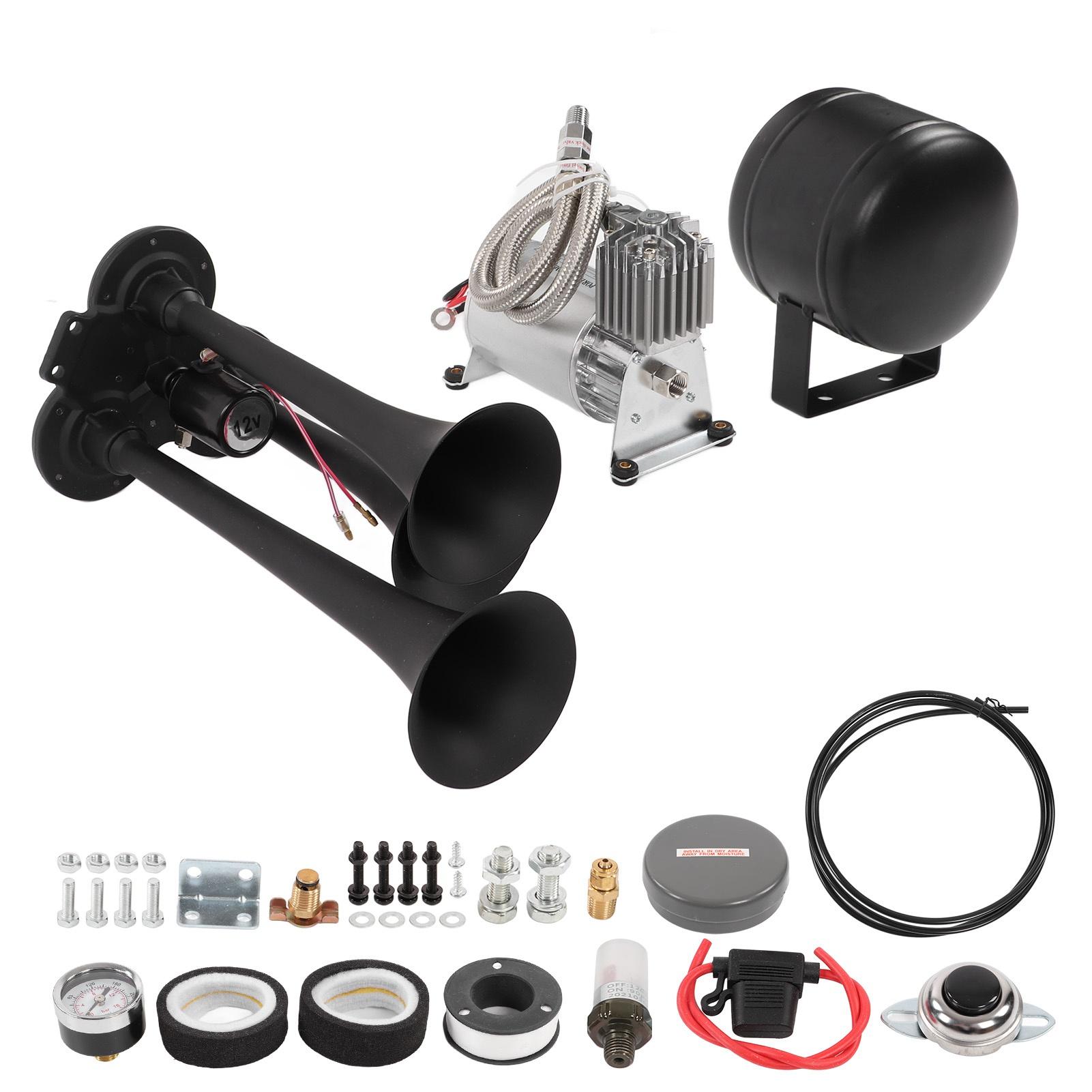 

Автомобильный гудок с 3 трубами и баком 0,5 галлона 150 дБ 150 фунтов на квадратный дюйм для 12 В грузовиков автомобилей лодок