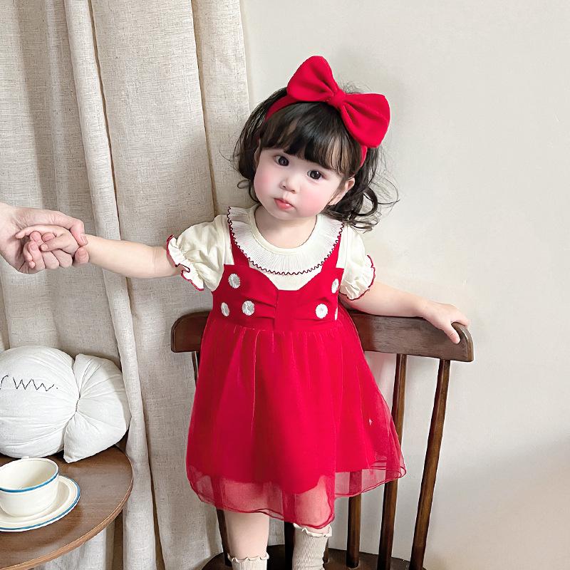 

2025 Girls Summer Dress: Cute Bow Princess Puffy Outing Dress Size 80 вино красного