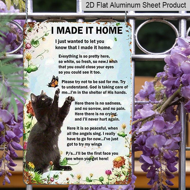 2D Flat, Decorative Sign and Plaque, Vintage Cat Aluminum Sign - 7.87*11.8 Inches, Heartfelt Poem with Black Cat and Floral Design, Home, Kitchen