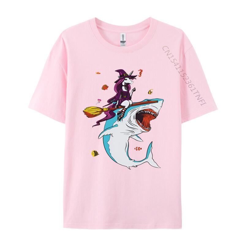 Funny Unicorn Riding Shark Halloween T Shirts Printed Tshirt Men Tee Shirt Anime Adult Man Top Shirts