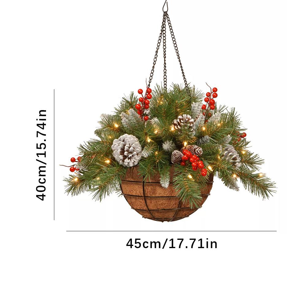 Sztuczna zieleń Koszyk świąteczny Sztuczny wiszący koszyk świąteczny z szyszkami jagodami do wystroju domu imprezy świątecznej