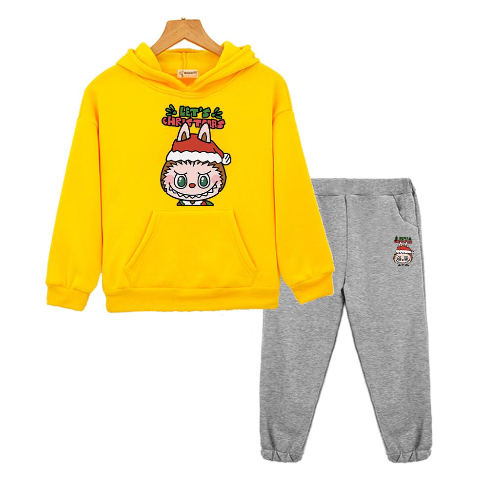 labubu  2pcs pullover+pants Cartoon Jacket Kawaii  boys girls Hooded Sets Anime hoodie Fleece sweatshirt  kids boutique clothes