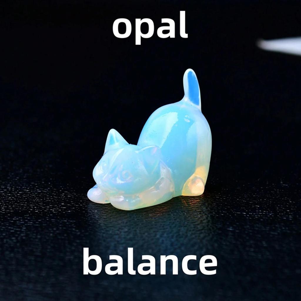 Cute Lazy Cat Statue Natural Stone Crystal Carved Healing Animal Figurine Reiki Gemstone Crafts Home Decoration Lovely Gift