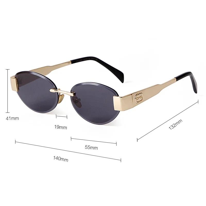 Luxury Metal Frame Women Rimless Oval Sunglasses Design Brown Sun Glasses Men Classic Frameless Round Shades Sun Glasses