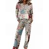 Women's Long Sleeve Round Neck Drawstring Wide Leg Pajama Set for Casual and Sleepwear