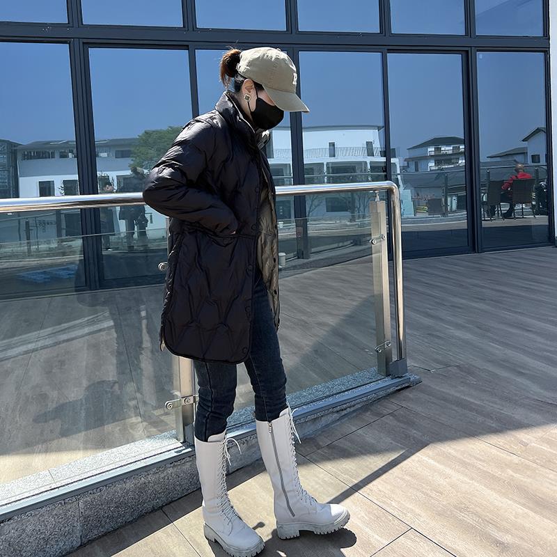 

Легкая женская куртка-пуховик, осенняя, новая, подходящая по цвету одежда, средняя и длинная, женская белая куртка-стойка на утином пуху с обеих сторон XL