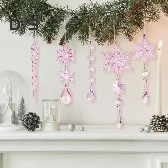 18Pcs Christmas Snowflake Ornaments Hanging Acrylic Crystal Snowflakes Icicle Drop Decorations for Christmas Tree Winter Party Decor