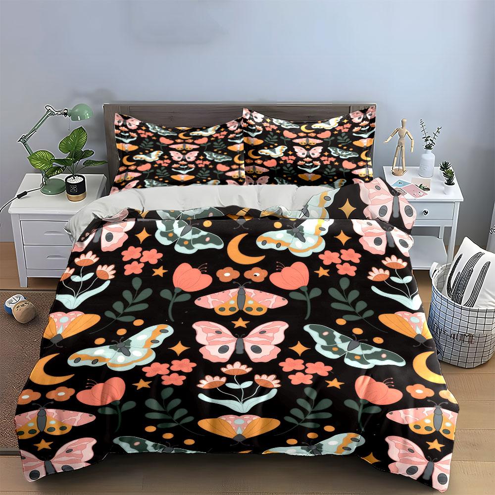 Butterfly Floral Pattern Decor Set Soft Comfortable Duvet Cover Bedding Set Included 1*Duvet Cover & 2*Pillowcases, Gift