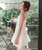 LOSSYROW Sheer Ribbon Balloon Dress White