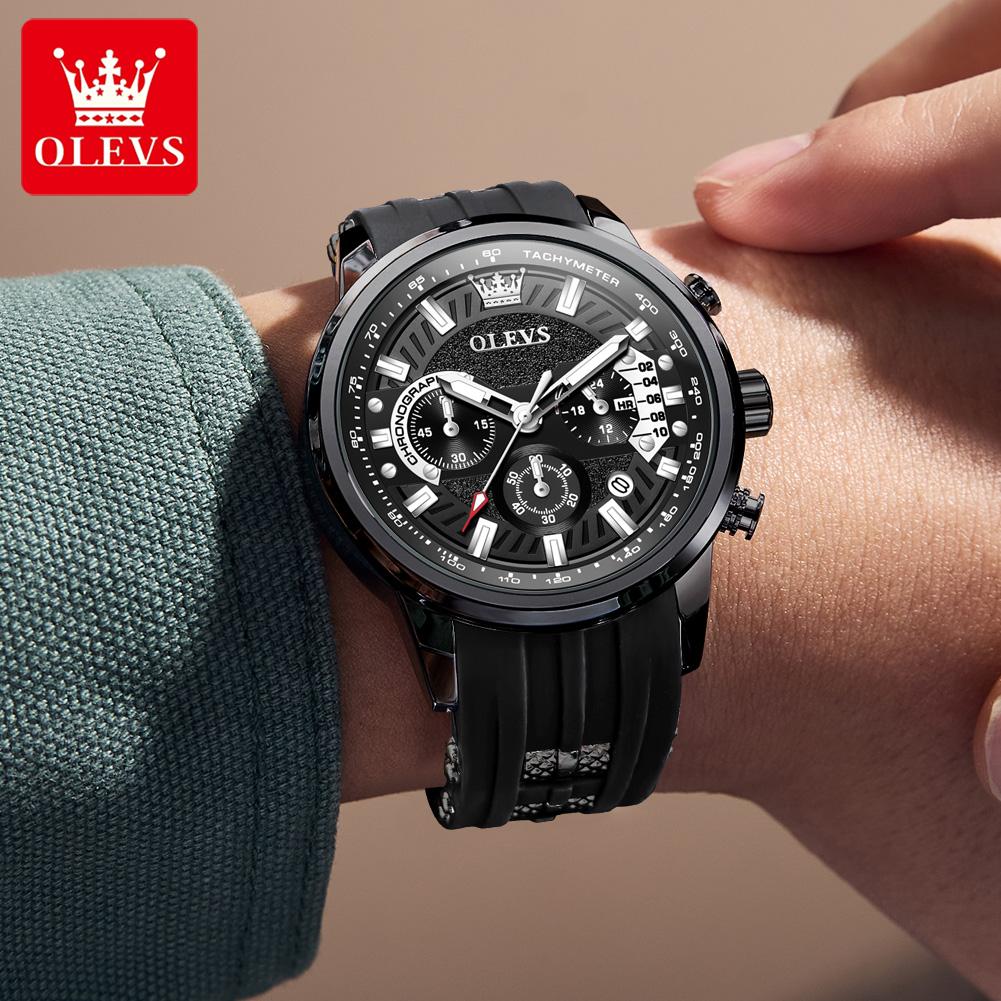 OLEVS Brand Original Quartz Watch Men Sports Silicone Waterproof Luminous Multifunctional Chronograph Watches For Men