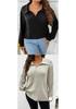 2026 Autumn/Winter Plus Size Women's V-Neck Long Sleeve Ribbed Brushed Loose Top