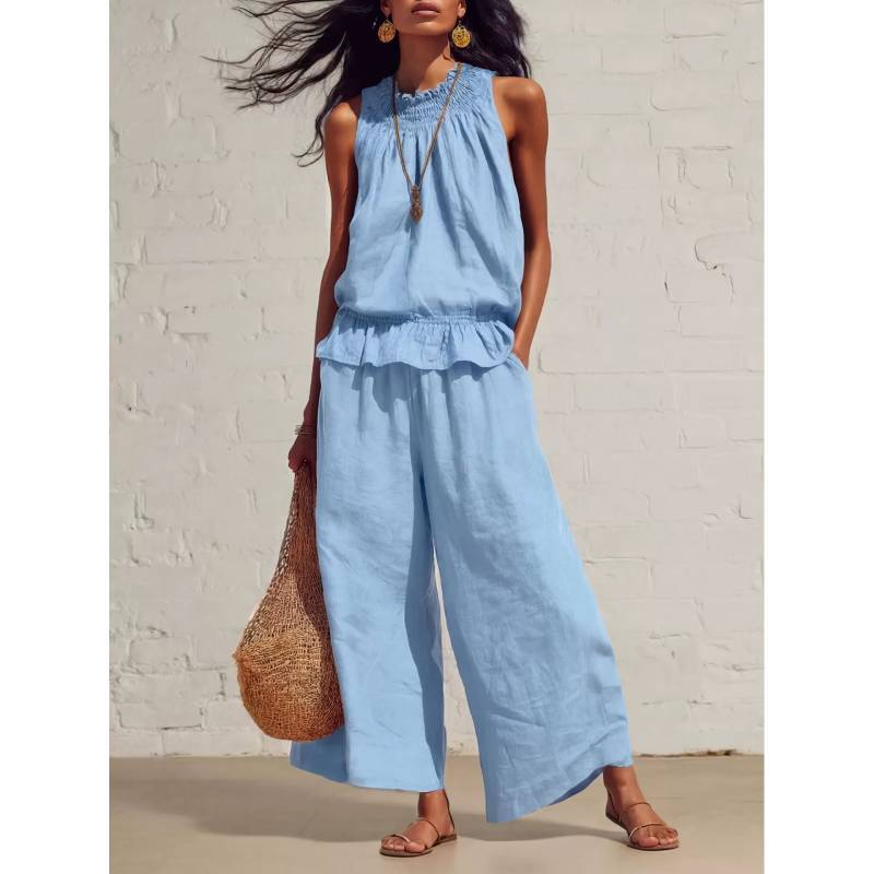 Bohemian Style Womens Sleeveless Twopiece Set With Polyester Fabric For Casual Summer Wear