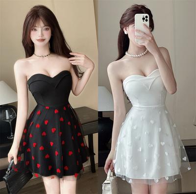 Women's Work Clothes Sexy Low-cut Tube Top with Chest Pad A-shaped Princess Short Skirt
