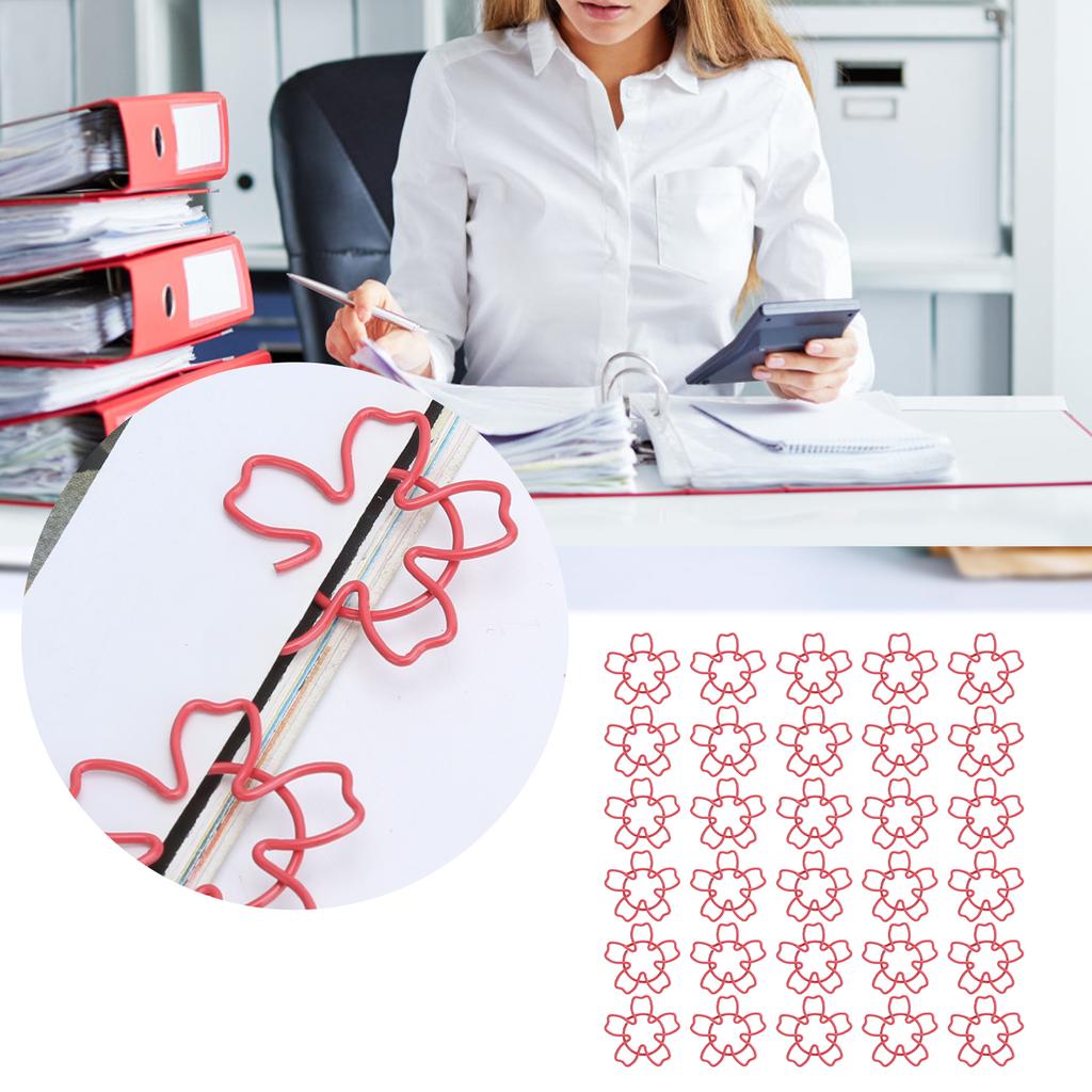 30ks sponky na papír Roztomilé červené třešňové květy Tvarový kolík pro klasifikaci souborů