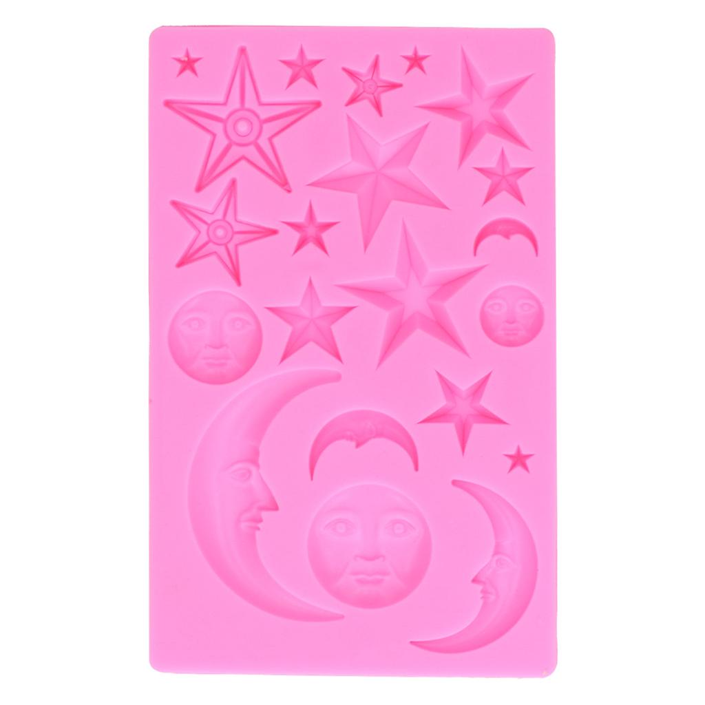 Star Moon Face Shape Mold Silicone Mold DIY Chocolate Cake Mould Baking Tool for Home BakeryPink