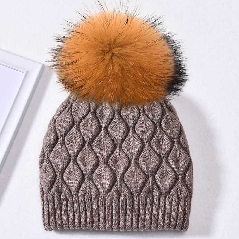 Jxwatcher Women Winter Hat Real Fur Pompom Angora Knitted Wool Beanie Fashion Casual Outdoor Thick Ladies Warm Fur Ball Hats New