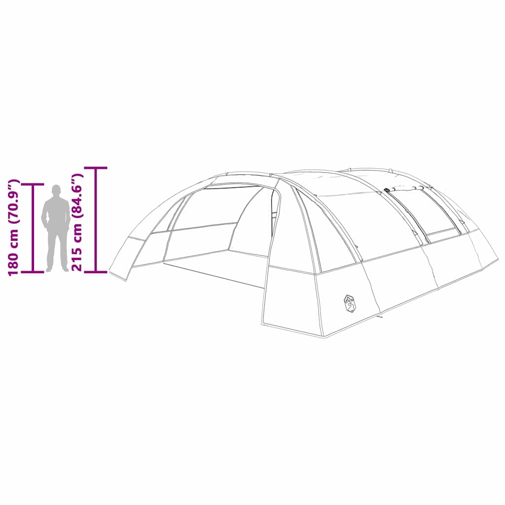6 Person Tunnel Tent in Green and White 700 x 590 x 215 cm
