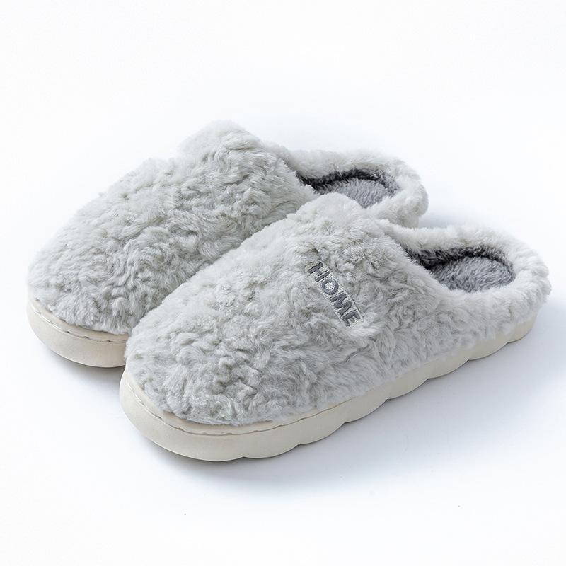 Plush thermal cotton slippers autumn and winter indoor home use thick sole comfortable couple outdoor wear shoes