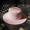 Korean Version Of Casual Girl Pink Woven Flat Top Top Hat Women'S Summer Sunshade Sunscreen Travel Vacation Beach Straw Hat