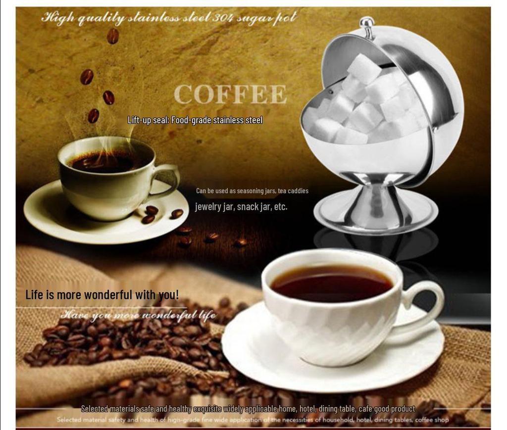 Stainless Steel Flip-Top Sugar Bowl and Condiment Jar