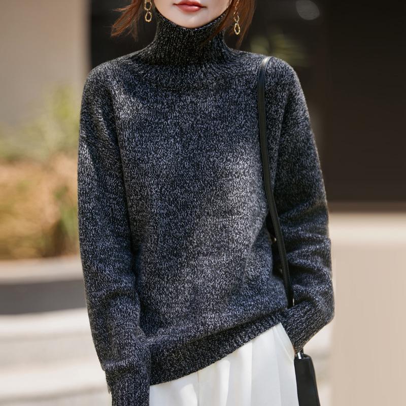 Women's Korean Style Three-Strand Thick High-Collar Wool Sweater, Perfect for Autumn/Winter, Wearable as Outerwear - Loose, Lazy Knit Design.