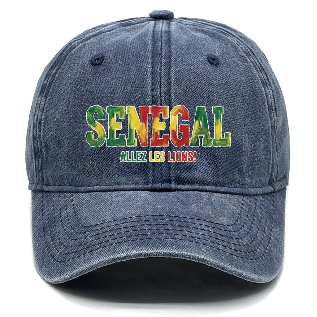 Snapback Baseball Cap With "SENEGAL" "ALLEZ LES LIONS" Flag Printed , Adjustable Baseball Hat Vintage Casual Leisure Simple Woman's Cap