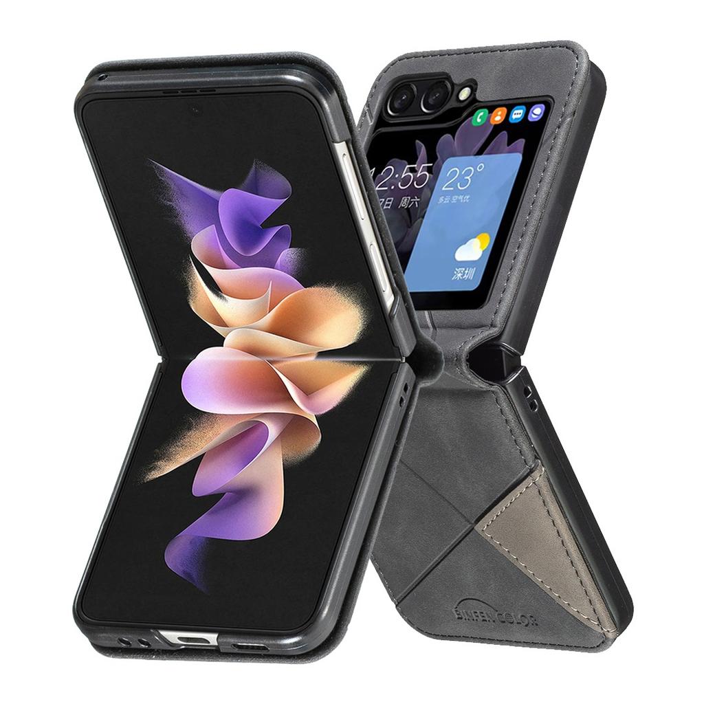 For Samsung Galaxy Z Flip7 5G Phone Case BINFEN COLOR Wallet Stand Geometry Imprinted Leather Cover