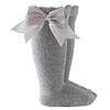 Infant Baby Girl Below Knee Socks, Solid Color Bow Decor Stockings Breathable Clothing Accessory Christmas Gift