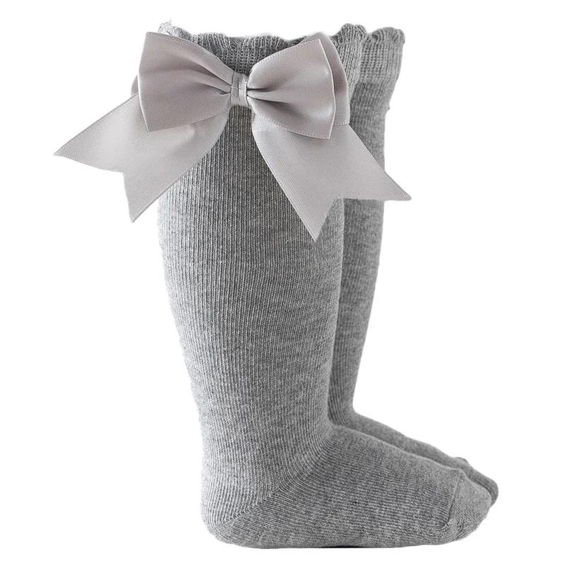 Infant Baby Girl Below Knee Socks, Solid Color Bow Decor Stockings Breathable Clothing Accessory Christmas Gift